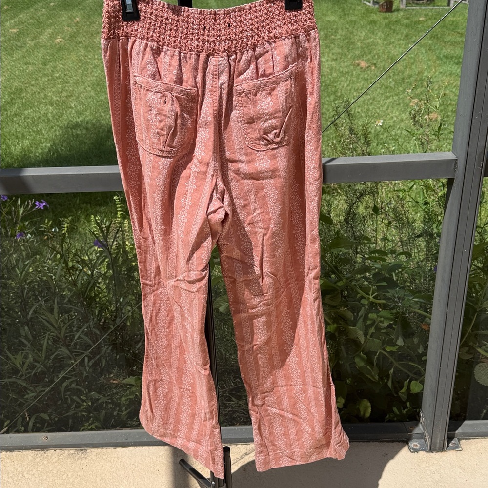 REWASH XL linen blend pull up pants peach and creme - Picture 3 of 6